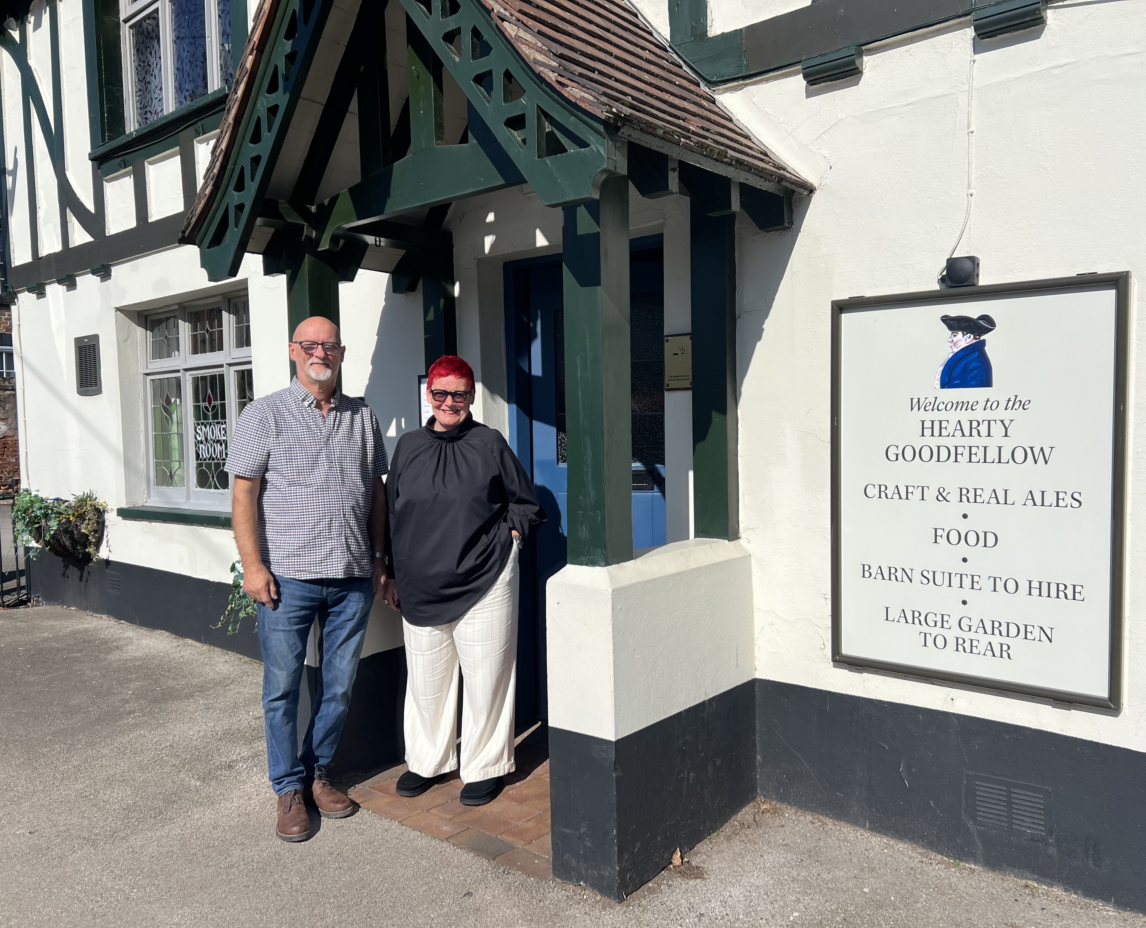 Emma and Tony outside the Hearty Goodfellow