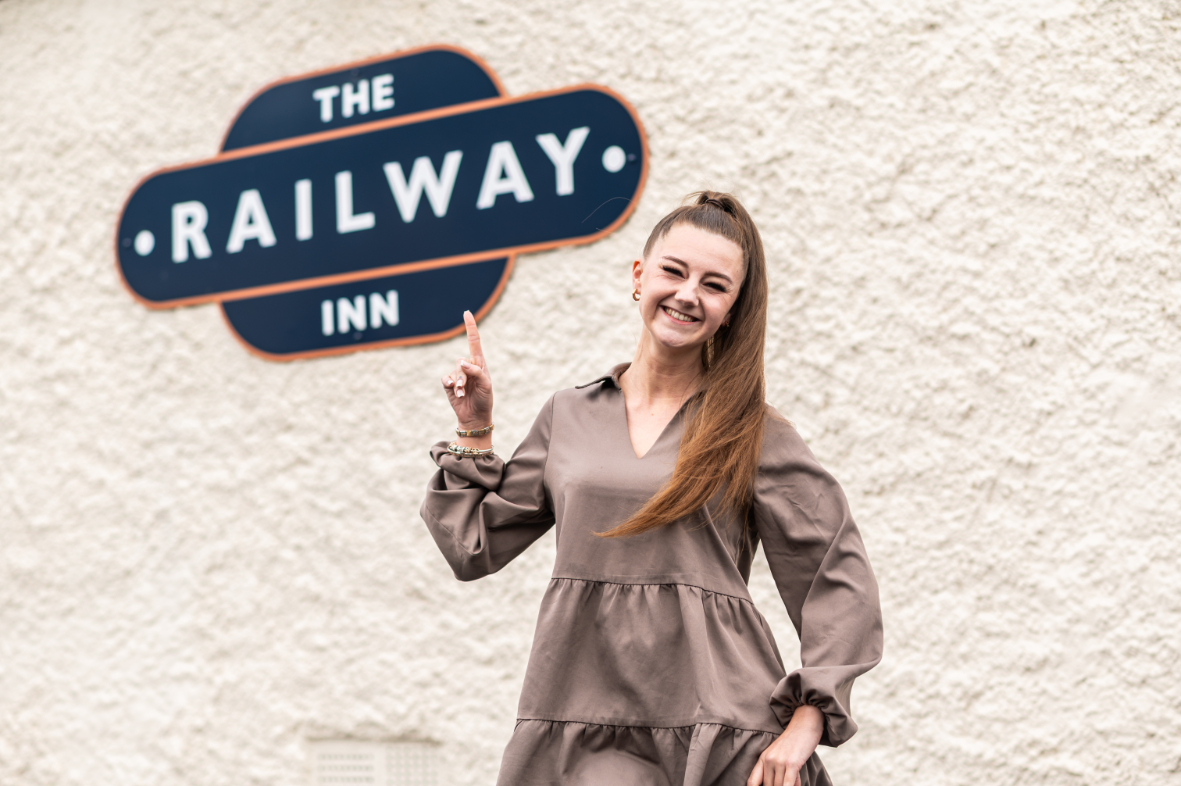 Buisness Owner Georgia outside The Railway Inn Pub in Ratby