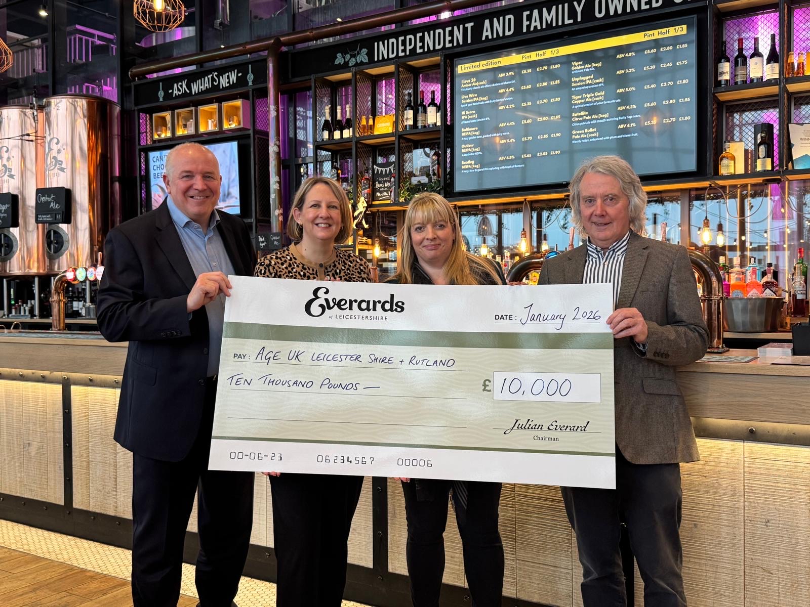 Everards handing over cheque for £10k to Age UK Leicester Shire & Rutland